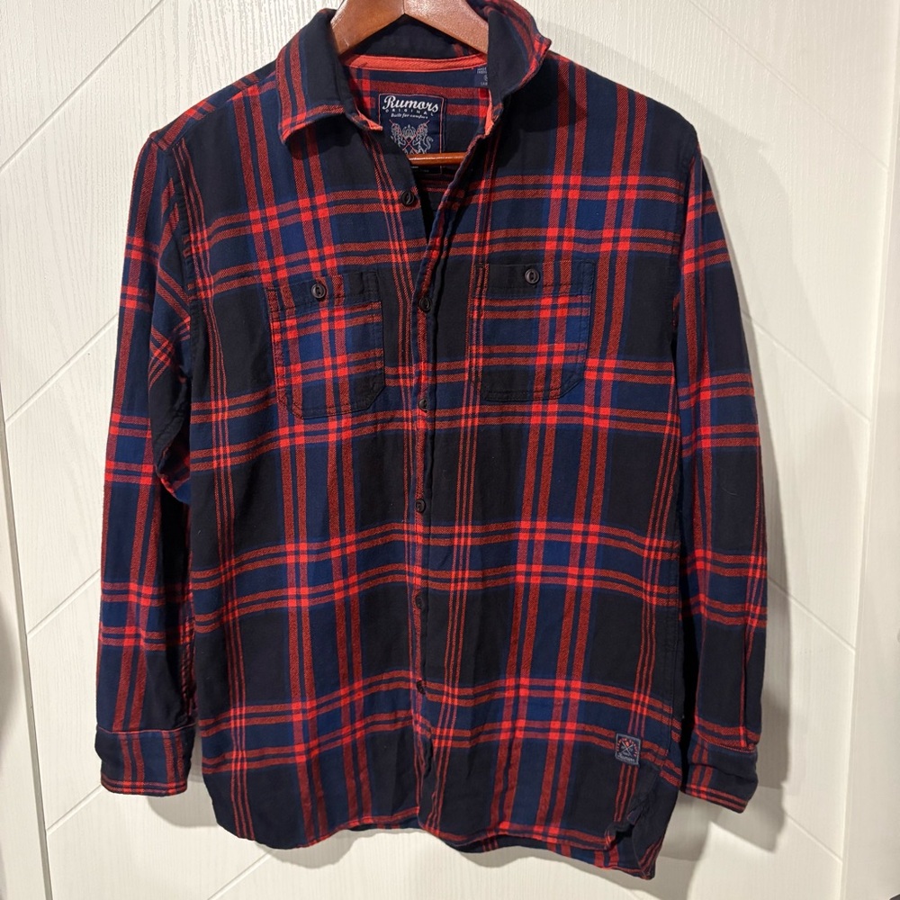 Rumors Original Red&Navy Plaid Flannel Shirt / Hiking/Menswear‎ Medium